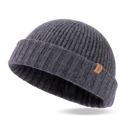 TOP-EX PolarWool™ 100% Merino Wool Short Fisherman Beanie Men Women - color: Grey, size: Medium-Large