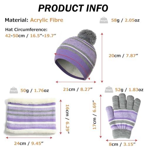 Azarxis Kids Winter Knitted Set Toddler Beanies Hat Scarf Gloves for Boys - color: Purple