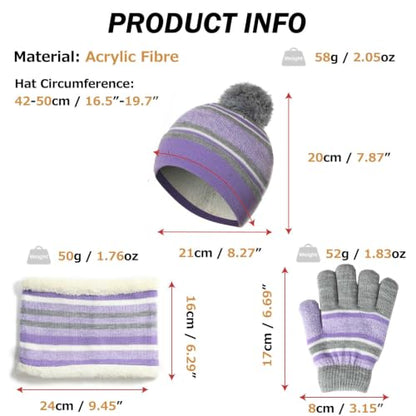Azarxis Kids Winter Knitted Set Toddler Beanies Hat Scarf Gloves for Boys - color: Purple