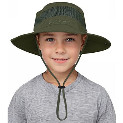 Century Star Outdoor Kids Sun Hat UPF 50+ Quick Dry Adjustable Bucket Hat Windproof Waterproof Beach Fishing Safari Hat - color: Army Green
