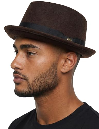Funky Junque Wool Blend Porkpie Fedora, Classic Trilby Dress Hat - color: Brown, size: Large