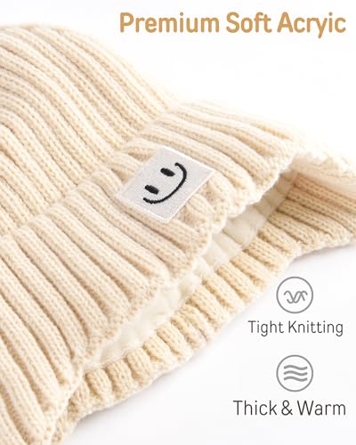 FURTALK Baby Beanie Toddler Winter Warm Hat Infant Soft Fleece Lined with Earflap Cute Knit Kids Caps - color: Beige+pink, size: 2-6 Years