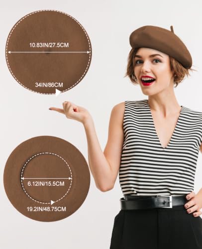 French Beret Hats for Women - Soft Warm Wool Solid Color Beanie Winter Cap - color: Dark Coffee