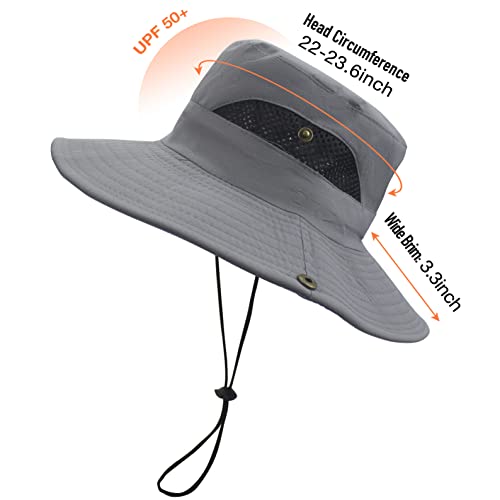 Sun Hats for Men Women UPF 50+ Wide Brim Bucket Hat Waterproof Packable Cowboy Hat for Fishing Beach Safari Gardening Golf - color: Light Grey