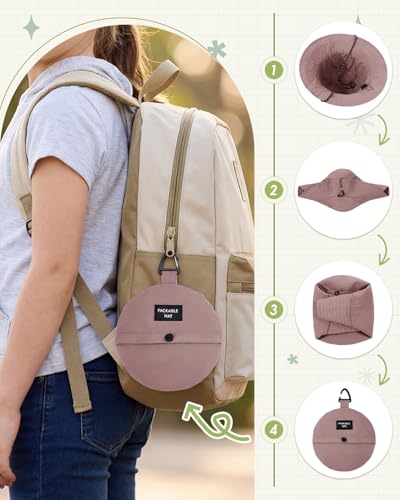Kids UPF 50+ Waterproof Sun Hat, Packable Wide Brim Bucket Hat - color: Pink