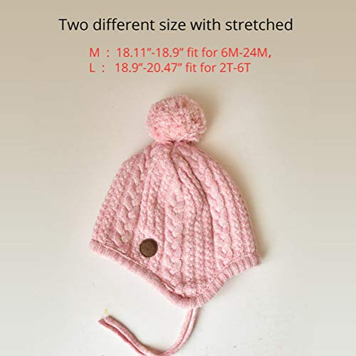 Toddler Baby Boys Girls Winter Hat Kids Ear Flap Warm Fleece Lined Knit Beanie Fur Pom Hat - color: Pink With Faux Fur Pompom, size: 2-6 Years