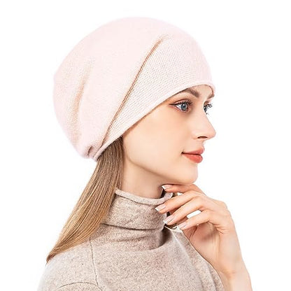 Knit Slouchy Beanie Hats for Women Cashmere Ski Cap Knitted Wool Soft Warm Winter Hat - color: A01-beige