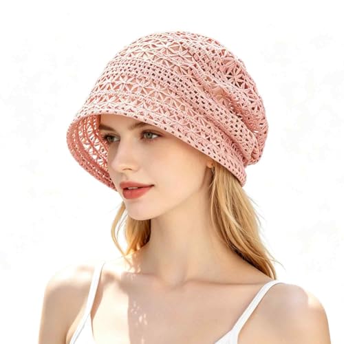Women's Sparkly Lace Beanie Hat for Women, Lightweight Breathable Knit Skull Cap,Fashion Slouchy Beanie - color: Pink 006