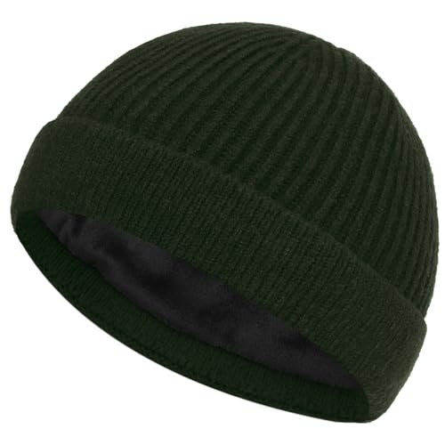 ROYBENS Swag Wool Short Beanie for Men Women, Fleece Lined Warm Winter Hat - color: 1pcs- Army Green