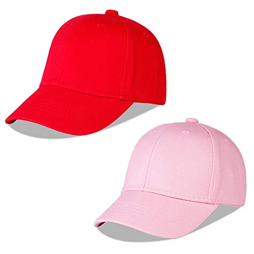 LANGZHEN Cotton Outdoor Toddler Girls Boys Plain Baseball Cap Baby Infant Structured Adjustable Hat for Kids Sun Hat - color: Red+pink, size: Medium