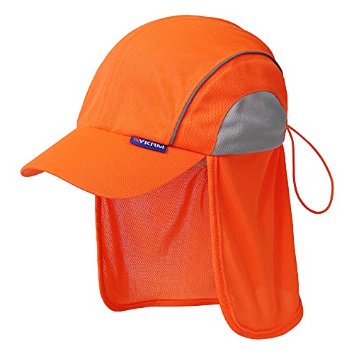 A-SAFETY Mens UV Sun Protection Work Cap Safari Hike Cap with Reflective Neck Flap Fishing Orang Yellow Hat - color: Orenge（sun Hat With Neck Shade）