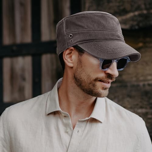 Men's Military Cadet Hat Flat Top Newsboy Cap - color: Grey