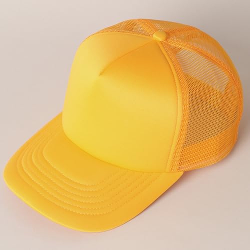 MIRMARU 5 Panels Blank Foam Front Two Tone Solid Trucker Mesh Back Baseball Cap with Adjustable Snapback Strap - color: Solid-gold