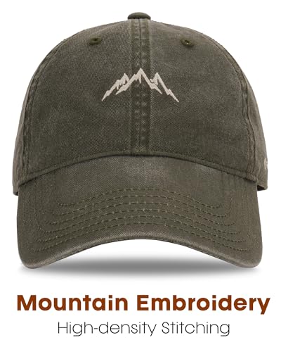 FURTALK Mountain Embroidery Baseball Cap Washed Denim-Style Dad Hat Distressed Unisex Golf Hat - color: Green