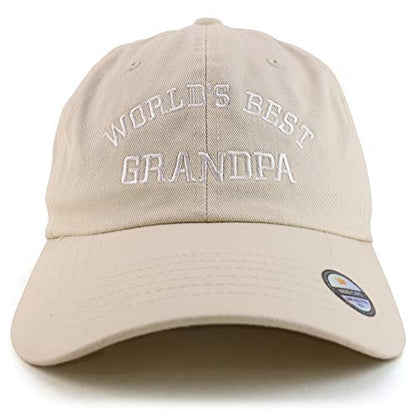 Trendy Apparel Shop World's Best Grandpa Embroidered Low Profile Soft Cotton Dad Hat Cap - color: Beige