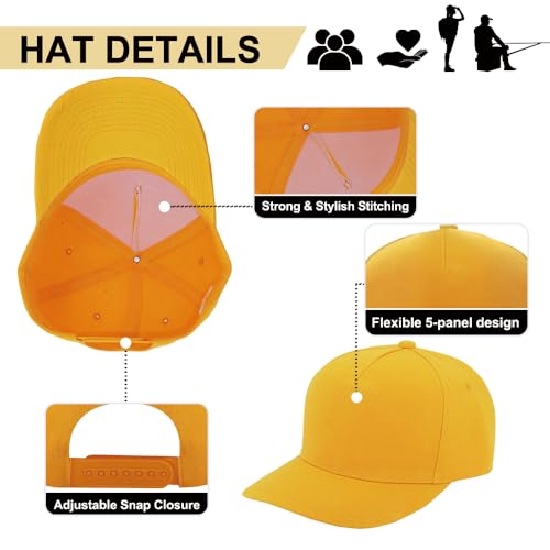 12 Pack Seamless Baseball Caps Wholesale Bulk - No Center Seam, DIY Friendly, Adjustable Breathable Lightweight for Men Women - color: Yellow
