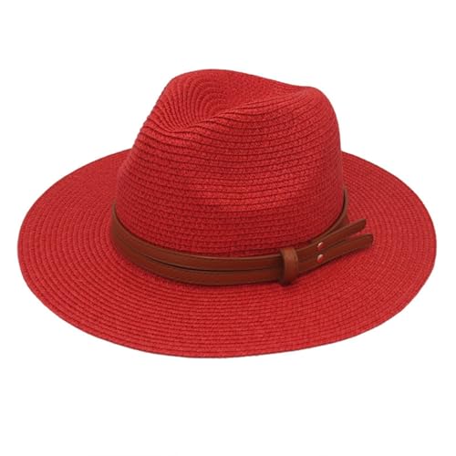 Sun Hat for Women Red Straw Summer Beach Sunhat Packable Foldable Wide Brim UPF 50+ UV Protection Bucket Garden hat