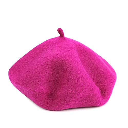 Wheebo Berets for Kids Wool French Beret Hats Artist Painter Hats for Little Girls Boys Solid Color Style - color: Hot Pink