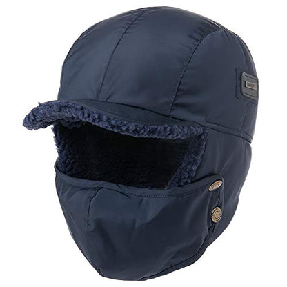 Oversized XL/XXL Waterproof Aviator Cap Faux Fur Earflap Mask Winter Trapper Hat Cold Weather - color: Navy(mask), size: XX-Large