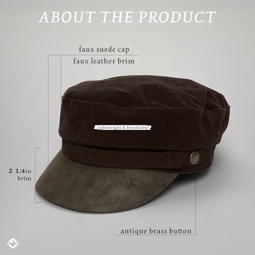 Funky Junque Greek Fisherman Newsboy Cap, Cotton Captains Bakerboy Hat - color: Faux Suede - Chocolate