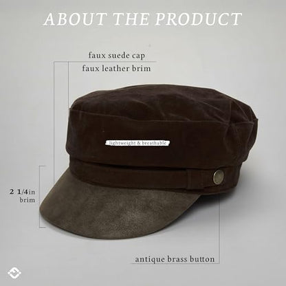 Funky Junque Greek Fisherman Newsboy Cap, Cotton Captains Bakerboy Hat - color: Faux Suede - Chocolate