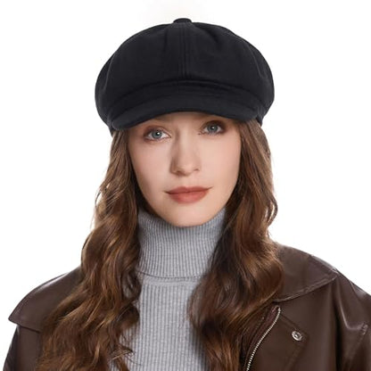 ZLYC Women Classic Newsboy Cap Visor 8 Panel Gatsby Cabbie Paperboy Hat - color: Black