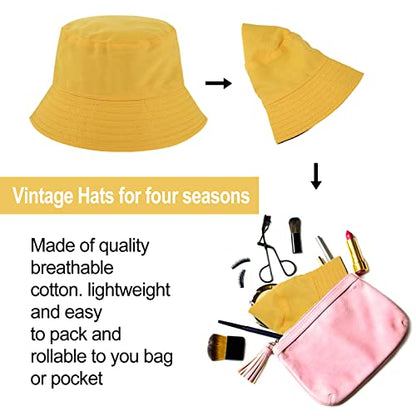 WLLHYF Bucket Hats, Reversible Cotton Sun Hat Foldable (Dual Color)