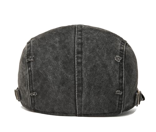 QHFHULV Newsboy Cap for Men Cotton Flat Gatsby Ivy Golf Cabbie Driving Hat - color: Rivet Patch Black