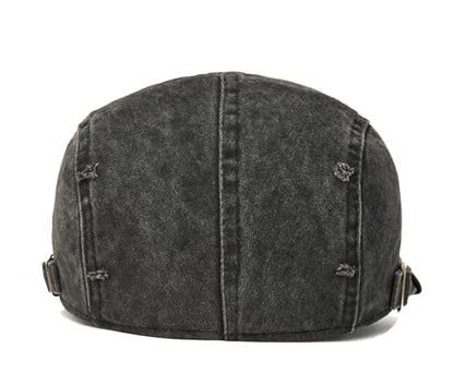 QHFHULV Newsboy Cap for Men Cotton Flat Gatsby Ivy Golf Cabbie Driving Hat - color: Rivet Patch Black