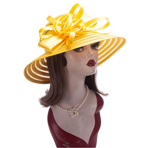 Lawliet Womens Satin Ribbon Church Wedding Sun Wedding Occasion Hat A214 - color: Yellow