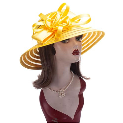 Lawliet Womens Satin Ribbon Church Wedding Sun Wedding Occasion Hat A214 - color: Yellow