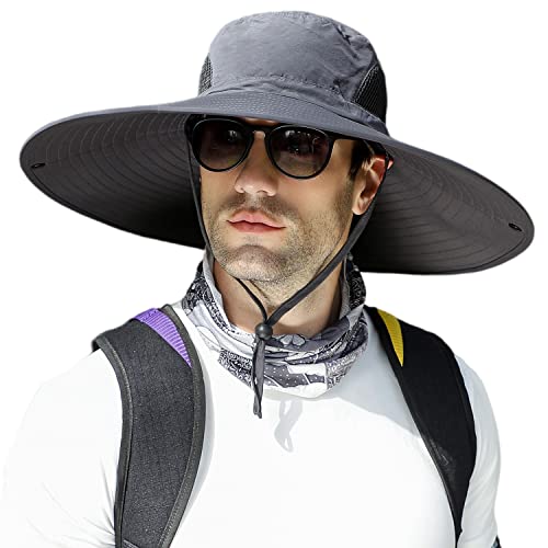 HUAMULAN Men Women 6" Wide Brim Sun Protection Hat Summer Fishing Hats - color: Hn002-shenhui