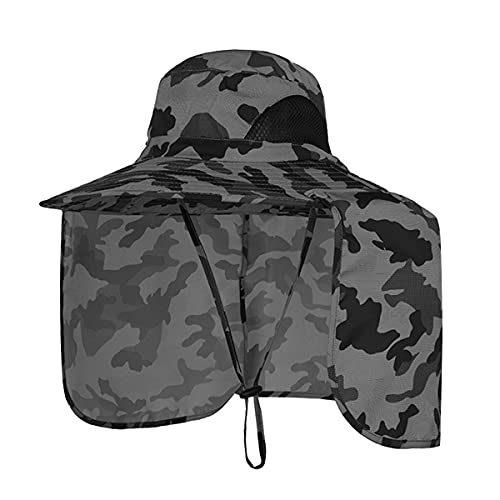 Sun Blocker Hats Outdoor Sun Protection Fishing Cap with Neck Flap Large Brim Outdoor Hat - color: Dark Grey Camo