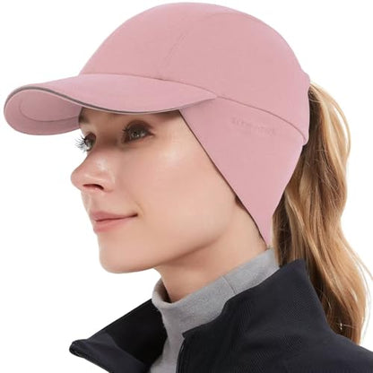GADIEMKENSD Women's Winter Reflective Fleece Ponytail Hat with Drop Down Ear Warmer - color: Pink