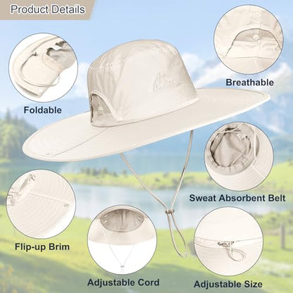 Cooltto L/XL/XXL Wide Brim Sun Hat UPF 50+ UV Protection Boonie Hat - color: Cream, size: Medium-Large