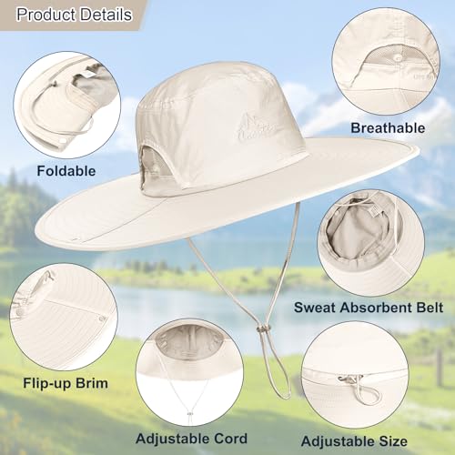 Cooltto L/XL/XXL Wide Brim Sun Hat UPF 50+ UV Protection Boonie Hat - color: Cream, size: Medium-Large