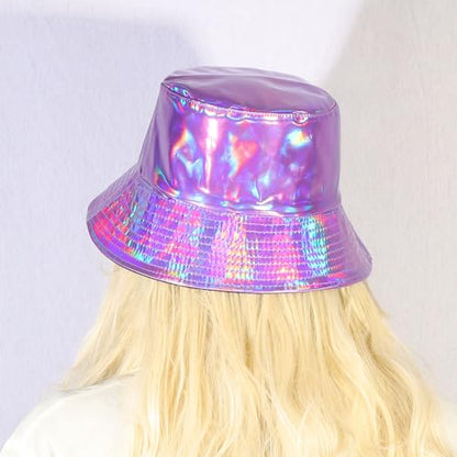 MILAKOO Rave Hologram Metallic Bucket Hat Reversible Cap Reflective Waterproof Rain Fisherman Hat - color: D: Purple