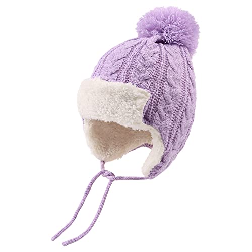 Peecabe Winter Kids Beanie Hat Baby Knitted Hats Fleece Earflap Toddler Cap - color: Purple, size: 6-24 Months