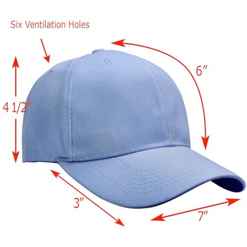 Falari Wholesale Bulk Lot 12-Pack Baseball Cap Adjustable Size Plain Blank Solid Color - color: Sky Blue