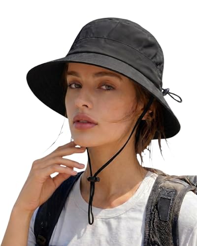 Waterproof Bucket Hat UPF50 Quick Dry Sun Hat for Men Women Lightweight Hiking Fishing Cap Foldable Packable Outdoor - color: Black