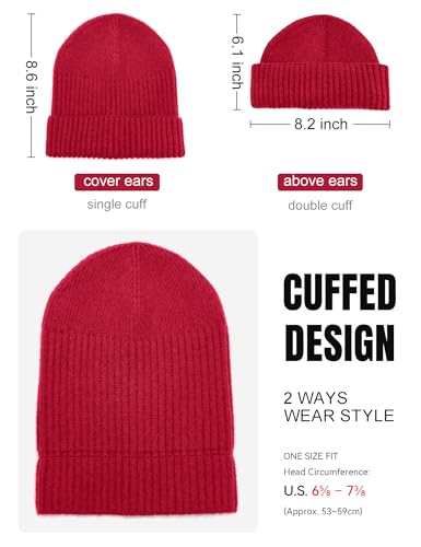 vidsel 50% Wool Double Cuff Beanie Hat for Men Women, Warm Winter Knit Cap - color: Red