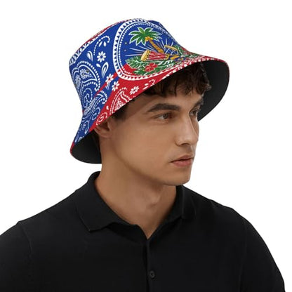 Bucket Hat for Men Women Packable Sun Hats Fisherman Outdoor Summer Travel Hiking Beach Caps - color: Haiti Paisley