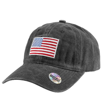 Falari USA Flag Embroidered Baseball Cap, Low Profile Adjustable Dad Hat, 100% Cotton, Pre-Washed - color: Black