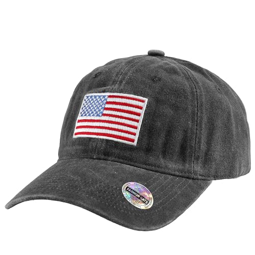 Falari USA Flag Embroidered Baseball Cap, Low Profile Adjustable Dad Hat, 100% Cotton, Pre-Washed - color: Black