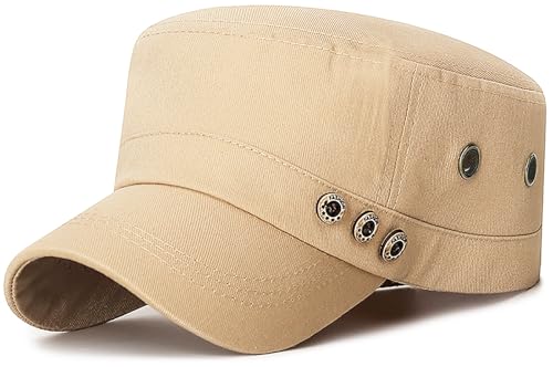 Men's Military Cadet Hat Flat Top Newsboy Cap - color: A - Beige