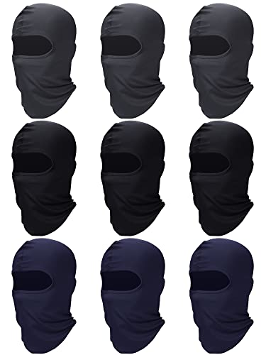 SATINIOR 9 Pieces Balaclava Full Face Mask UV Sun Protection Face Cover Summer Cooling Neck Gaiter Breathable Windproof Hood (Black, Gray, Navy Blue), One Size