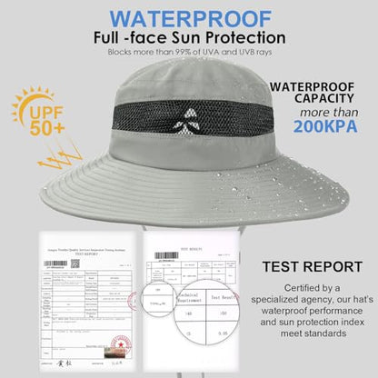Bucket Sun Hat for Women Wide Brim Breathable Mesh UPF50+ Safari Hat Criss Cross Ponytail Hole Outdoor Rain Hat - color: Grey