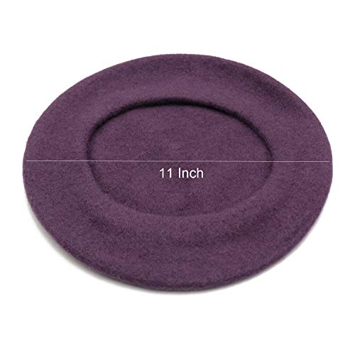 Wheebo Wool Beret Hat,Solid Color French Style Winter Warm Cap for Women Girls Lady - color: Taro Purple