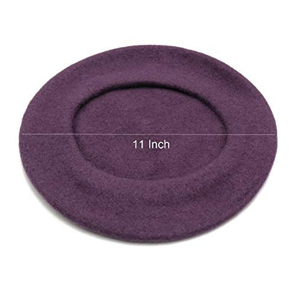 Wheebo Wool Beret Hat,Solid Color French Style Winter Warm Cap for Women Girls Lady - color: Taro Purple