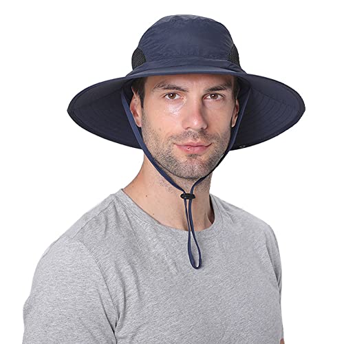 YR.Lover.Outdoor Boonie Men and Women's Hat Sun Protection Waterproof Cap for Safari Fishing Hunting Bucket Hat - color: Navy Blue